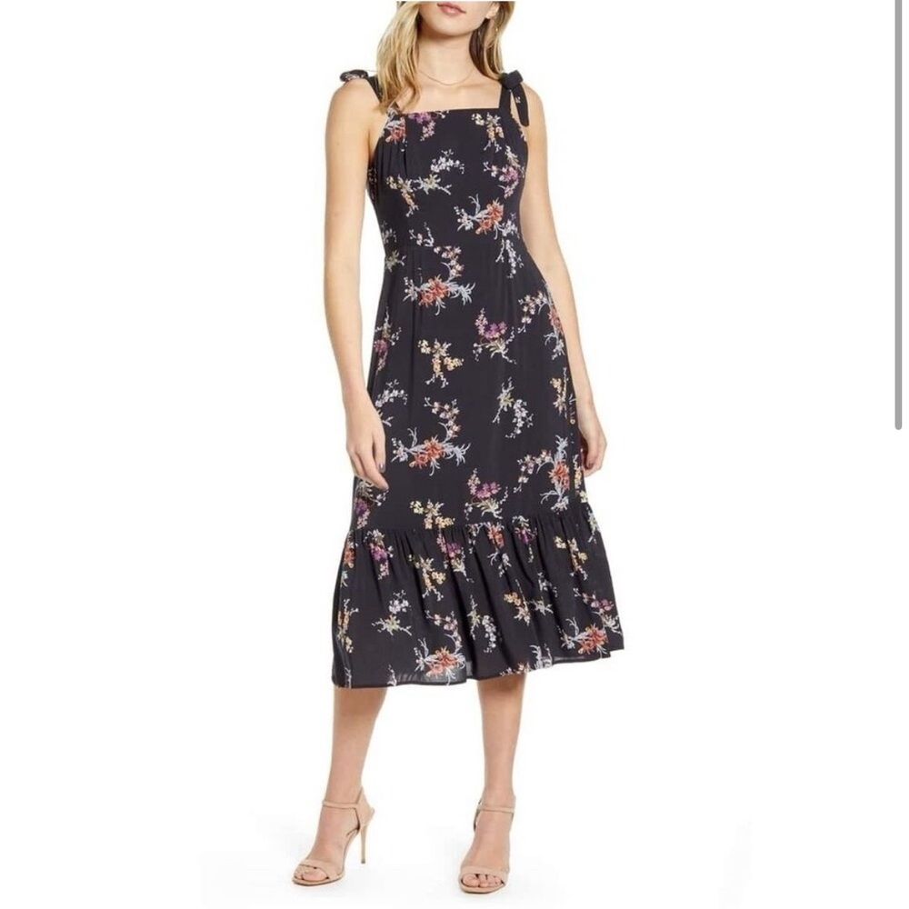 Paige Tolucah Midi Dress XS Floral Shoulder Tie Wedding Guest Picnic Vacation